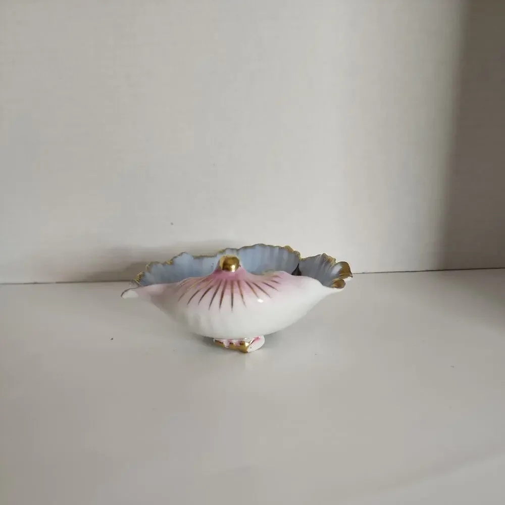 Vtg Chubu China Hand Painted Shell Shaped Trinket Dish Rose Pale Blue, Pink